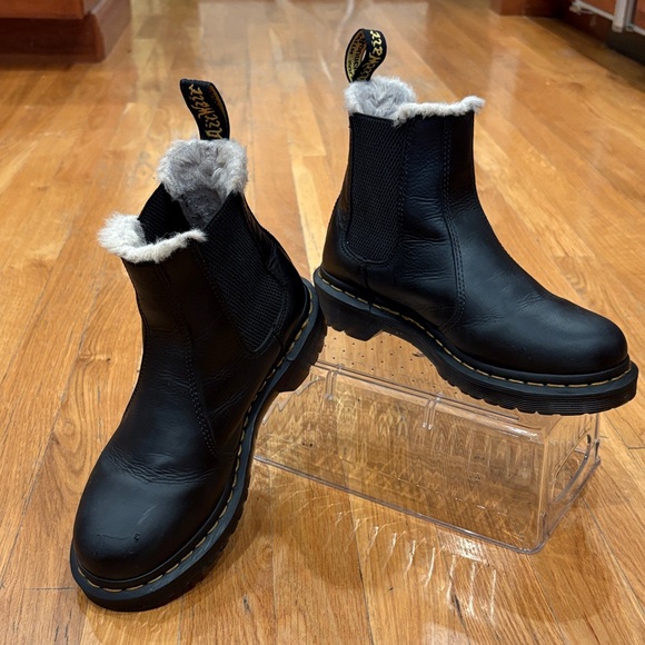 Dr. Martens Black Leather Boots with Fur Trim - Picture 1 of 8